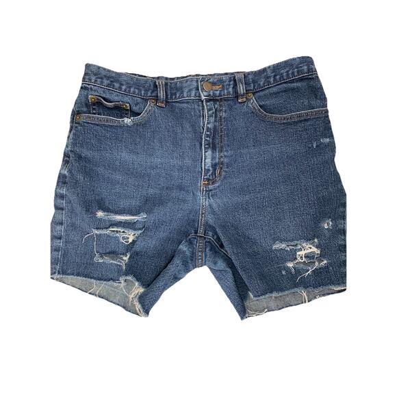 LAUREN JEANS CO Ralph Lauren Denim Cut Off Shorts 8 Blue Wash Distressed VGUC - Picture 1 of 6